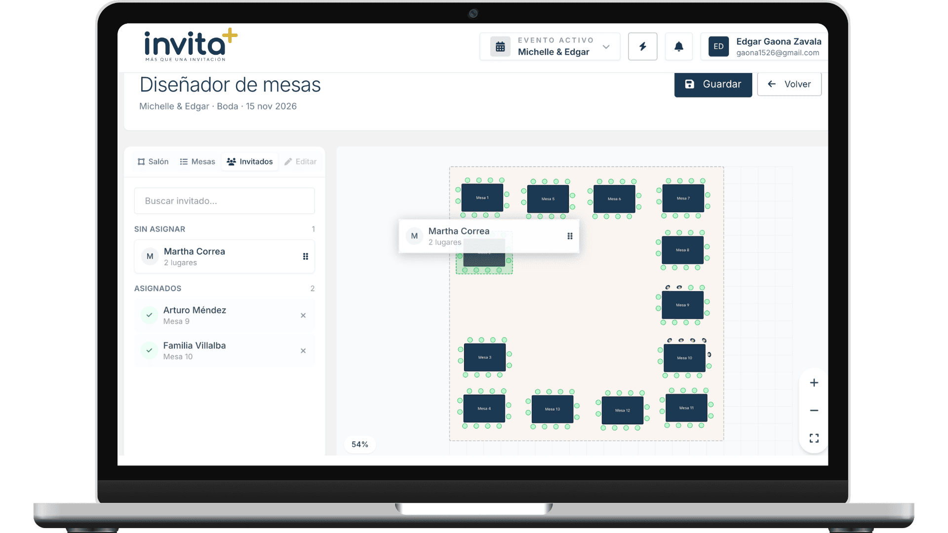 Diseñador visual de mesas con arrastrar y soltar
